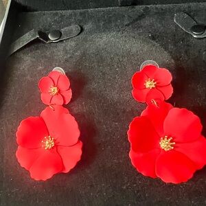 Gorgeous red Hawaiian flower dangle earrings